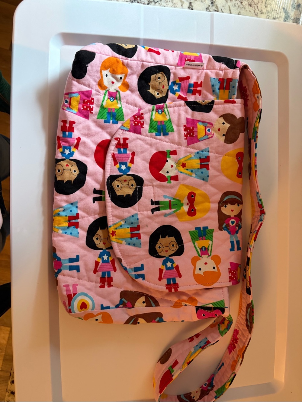 Pink Superhero Pattern Crossbody Bag -